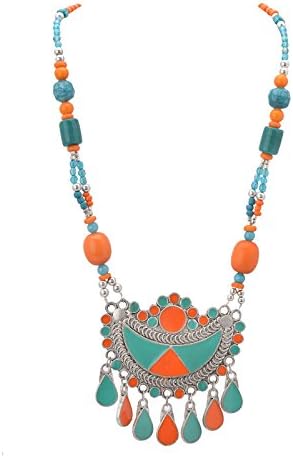 Necklace Afghani Pendant Oxidized Silver with Enamel Work for Women