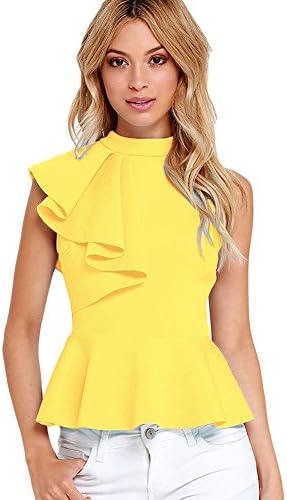 Firstshop Women's Beautiful Single Shoulder Asymmetric Ruffle Side Peplum Top