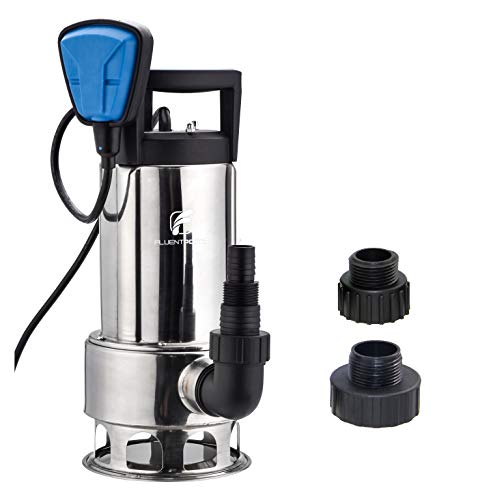 FLUENTPOWER Stainless Longer Duration Submersible Water Removal Pump, with Voidable Float Switch Function, 3/4" Standard Garden Hose Connector Included, 1HP 4000 GPH for Clean and Dirty Water