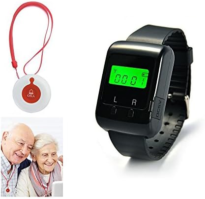 Caregiver Pager Wireless Calling System Wireless Nurse Calling System Wireless Emergency Calling system for Elder Patient Pendant Nursing Home SOS 1pc wrist pager + 1pc button(Fixed or Portable)