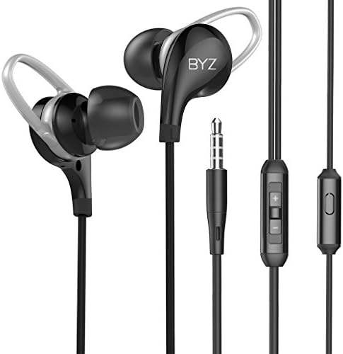 Byz インイヤーヘッドフォン 有線イヤホン ノイズキャンセリング イヤホン バス ステレオ スポーツヘッドセット マイクボタンコントロールボリュームコントロール付き ランニング ジム ジョギング エクササイズ用 ブラック