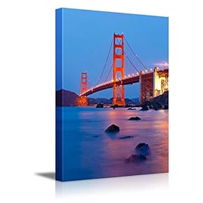 Canvas Prints Wall Art - Golden Gate Bridge After Sunset, San Francisco | Modern Wall Decor/Home Decoration Stretched Gallery Canvas Wrap Giclee Print. Ready to Hang - 18" x 12"