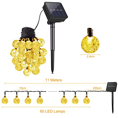 Guirnalda Luces Exterior Solares,Anmossi 11M 60 LEDs Guirnalda Luces Solar,8 Modos,Blanco Calido,Impermeable Cadena de Luces Solares para TInteriores y Exteriores Jardín,Navidad,Terraza,Fiestas