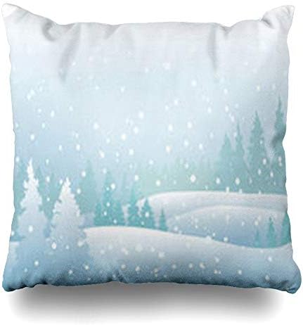 ArtsDecor Throw Pillow Covers Blue Snow Winter Snowfall Forest Nature Frozen Parks Tree Scene Holiday Abstract Cold Outdoor Home Decor Cushion Square Size 18" x 18" Zippered Sofa Pillowcase