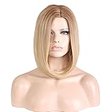 Wigood 16 inch Bob Wig Short Blonde Straight Heat Resistant Fiber Wig with Free Wig Cap for Women