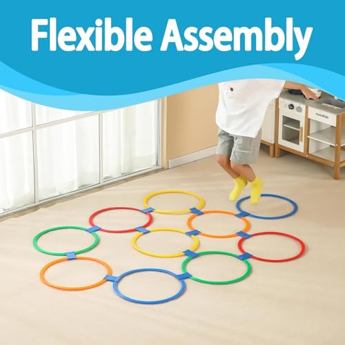 AM ANNA 2 Sets Hopscotch Rings Game for Kids, 20 Plastic Square & Round Hoops with 25 Connectors for Toddlers Gross Motor Skills, Playground Obstacle Course for Toddlers