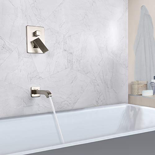 POP Bathtub Shower Faucet Set Brushed Nickel Shower System with Tub Spout 10 Inch Bathroom Rain Mixer Shower Head Set with Handheld Wall Mounted Shower Combo Set (Contain Rough-in Valve Body and Trim)