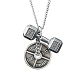 Women's Antique Finish Combo Necklace-Phil 4:13 Dumbbell/Luke 1:37 Weight Plate