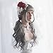 Long Wavy Lolita Wig Bangs - Natural Synthetic Hair Lolita Wig with Wig Cap For Women Cosplay and Daily Wear (Grey)