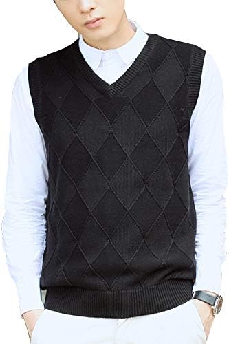 Sleeveless Jumper Mens V-Neck Lingge Gilet Vest Knitwear Knitted Waistcoat Sweater Tank Tops