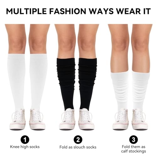 WiseJoy 4 Pieces Knee High Socks, School School High Stockings Cotton for Uniform and Sport, High Socks Children, Cotton Socks for Women Unisex