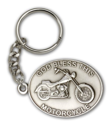Religious Obsession Antique Silver God Bless This Motorcycle Keychain