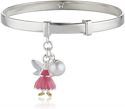 Molly BrownLondon Personalised Sterling Silver Pink Fairy Pearl Charm Expandable Baby Bangle. Christening Bangle | Baby Jewellery | Baby Keepsake | Baby Shower Gift​​​