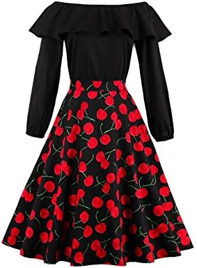 CASF Women's Summer Sexy Long Sleeve Cherry Print Strapless Dress Black M