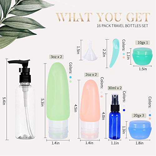 image for [UPGRADED]16 Pack Travel Bottles Set Cehomi 3 Ounce Leakproof Silicone