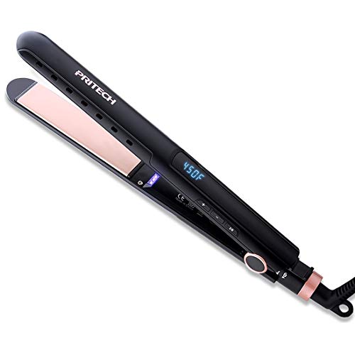 Hair Straightener and Curler with Negative Ions – Dual Voltage Flat Iron for Hair, 1-inch Straightening Iron, 2 in 1 Straightener and Curling Iron with 10 Heat Setting by PRITECH