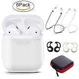 YUPING AirPods case Silicone protective cover with 2 Anti-lost Strap,2 Pairs of Ear Hook and 1 Headphone Case for Apple AirPods (6PACK)-White
