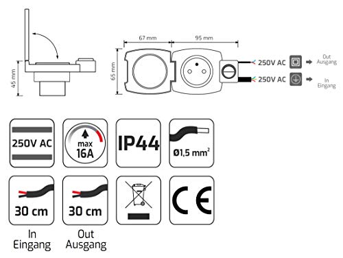 Möbel Einbausteckdose IP44 mit Schalter - All-in-One - naturweiß – Bild 7