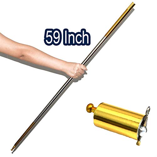 OUERMAMA Metal Appearing Cane Magic Pocket Staff for Professional Magician Stage Close-up Magic Trick Magic Accessories (Golden Silver, 59")