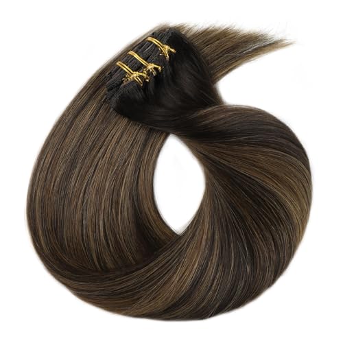 Yuniffe Clip in Hair Extensions Human Hair Balayage Dark Brown to Chestnut Brown 22 Inch 8pcs 120g Hair Extensions Clip in Natural Straight Remy Human Hair Extensions for Women #R2-6-2