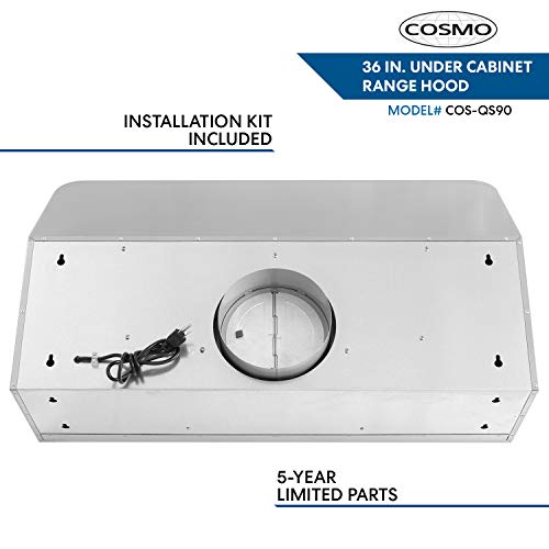 Cosmo COSQS90 Under Range Hood With 500 CFM, Permanent Filters