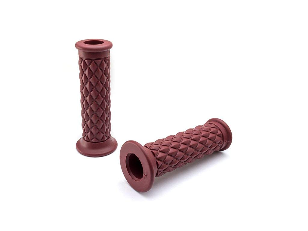 Motorcycle Hand Grips for 7/8 inch Handlebars | Diamond Style in Burgandy | Premium Comfort with Durable Rubber | Perfect all Street Bikes and Cafe Racers - 2 PCS