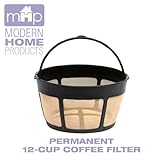 Permanent 12-Cup Basket Shape Gold Tone Coffee Filter Fits All Coffee Makers Using 8-12 Cup Basket Filters