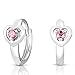925 Sterling Silver Heart Design Round Huggie Earrings In Simulated-Tourmaline Birthstone (October)