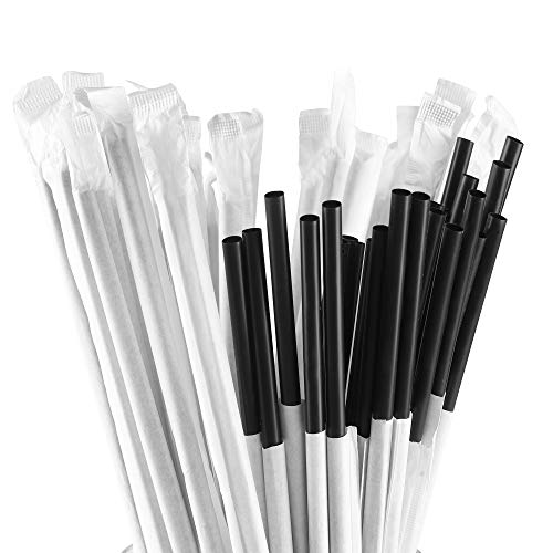 Disposable Plastic Drinking Straws - Individually Paper Wrapped (Black, 500)