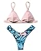 MOSHENGQI Women Brazilian Top Thong Cheeky Bottom Spaghetti Strap Swimsuit Bikini Set(S(US Size 2-4),Pink)