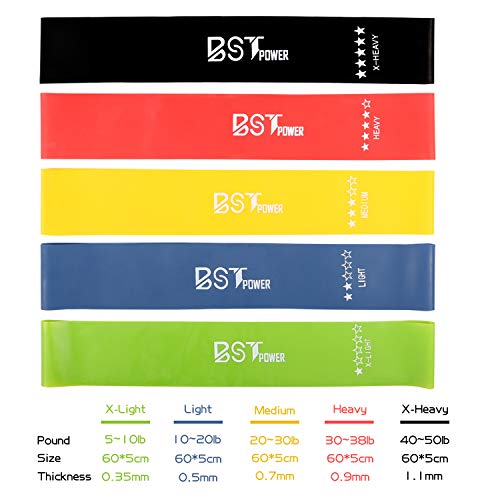 Resistance Bands for Legs and Butt BST Power 12 Inch Resistance Loop Bands for Women and Men Stretching Fitness Bands for Home Working Out with Carry Bag ( 5 Pack)