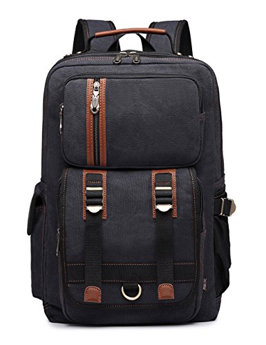 BEFAiR Canvas Backpack Vintage College Daypack Mens Laptop Backpack School Bookbag for Women Black - Thumbnail 7
