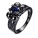 JAJAFOOK Womens Blue Sapphire Six Claws Four skull Black Gold Wedding Rings Size 5-10