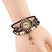 Hosaire Watch Bracelet Vintage Multilayer Weave Wrap Around Leather Chain Bracelet Quartz Wrist Watch with Key Pendant for Women Men Brown