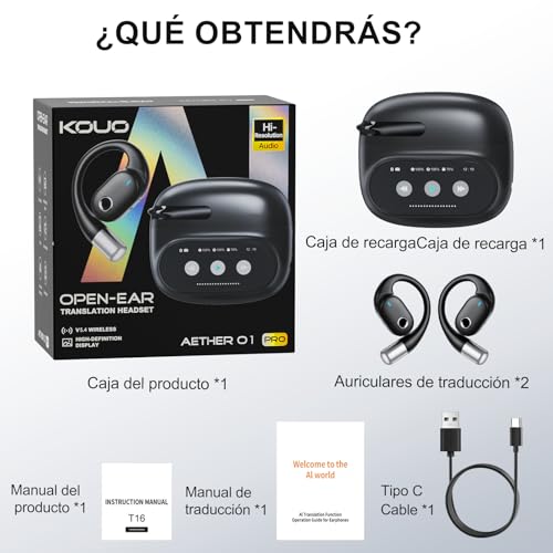 Audífonos Traductores con IA en Tiempo Real, Traductor Multilingüe de 164 Idiomas con LCD, Audífonos Bluetooth 5.4, Dispositivo de Traducción de 70H para Viajes de Negocios y Estudio,Comercio Exterior