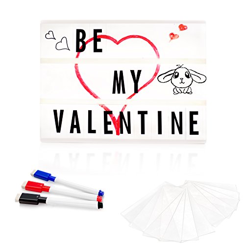 Cinematic LED Light Box with 271 Letters, Symbols, Emojis, 3 Erasable Markers & 10 Blank Tiles – Vintage Cinema Lightbox A4 Size | Easy to Customize Light Up Sign | Battery and USB Powered