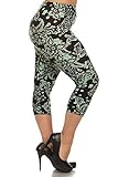 Leggings Depot Women's Butterknit Capri Cropped Regular and Plus Printed Leggings Tights Batch13 (Plus (Size 12-24), Sapphire Paisley)
