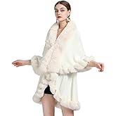 EMGILL Faux Fur Shawl for Women Winter Bridal Wedding Fur Wrap Stole Elegant Black Evening Dresses Warm Wrap Cape