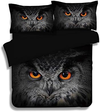 WarmGo Personality Customized 3D Bedding Sets Owl Pattern Duvet Cover Set 3D Digital Printed 3 Piece King Size (1pc Duvet Cover + 2pc Pillow Shams) for Kids Adult