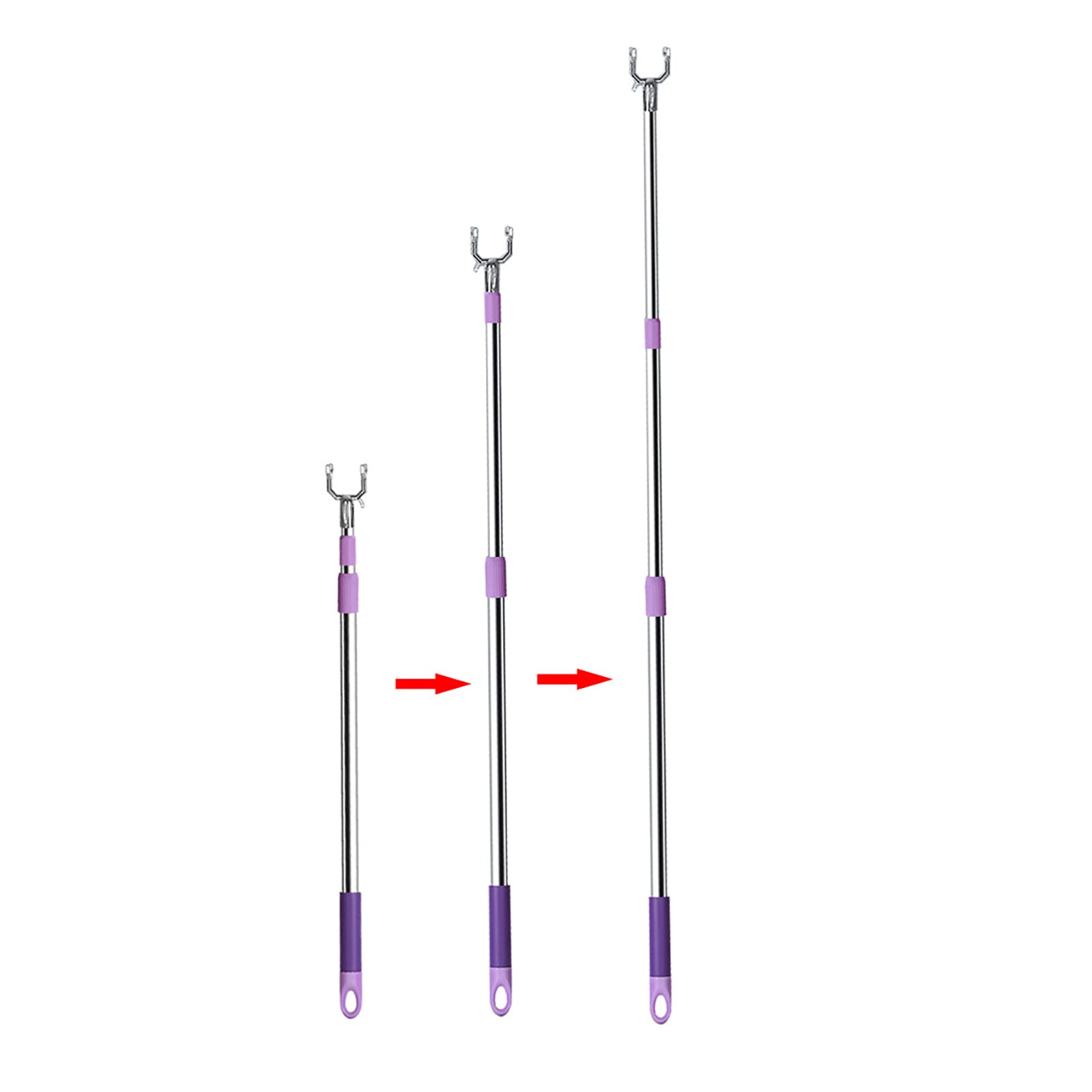 Wardrobe Hook Pole, New Upgrade Retractable Pole Hook, Retractable Clothing Reach Pole, Refined and Durable, Hanger Pole Suitable for Wardrobe, Clothesline, Closet Hook, Clothes Rail (Purple)