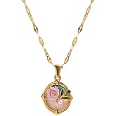 UniLogue Sweet Retro Floral Butterfly Rose Tulip Picture Frame Window Pendant Necklace Stainless Steel 18K Gold Plated for Wo