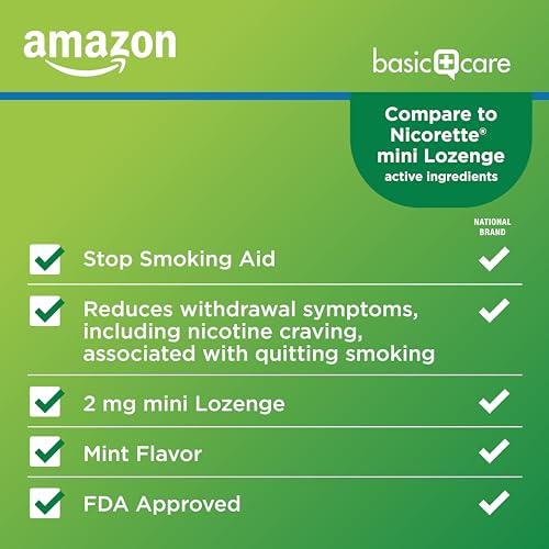 AMAZON BASIC CARE MINI NICOTINE POLACRILEX LOZENGE, 2 MG (NICOTINE), MINT FLAVOR, 135 COUNT