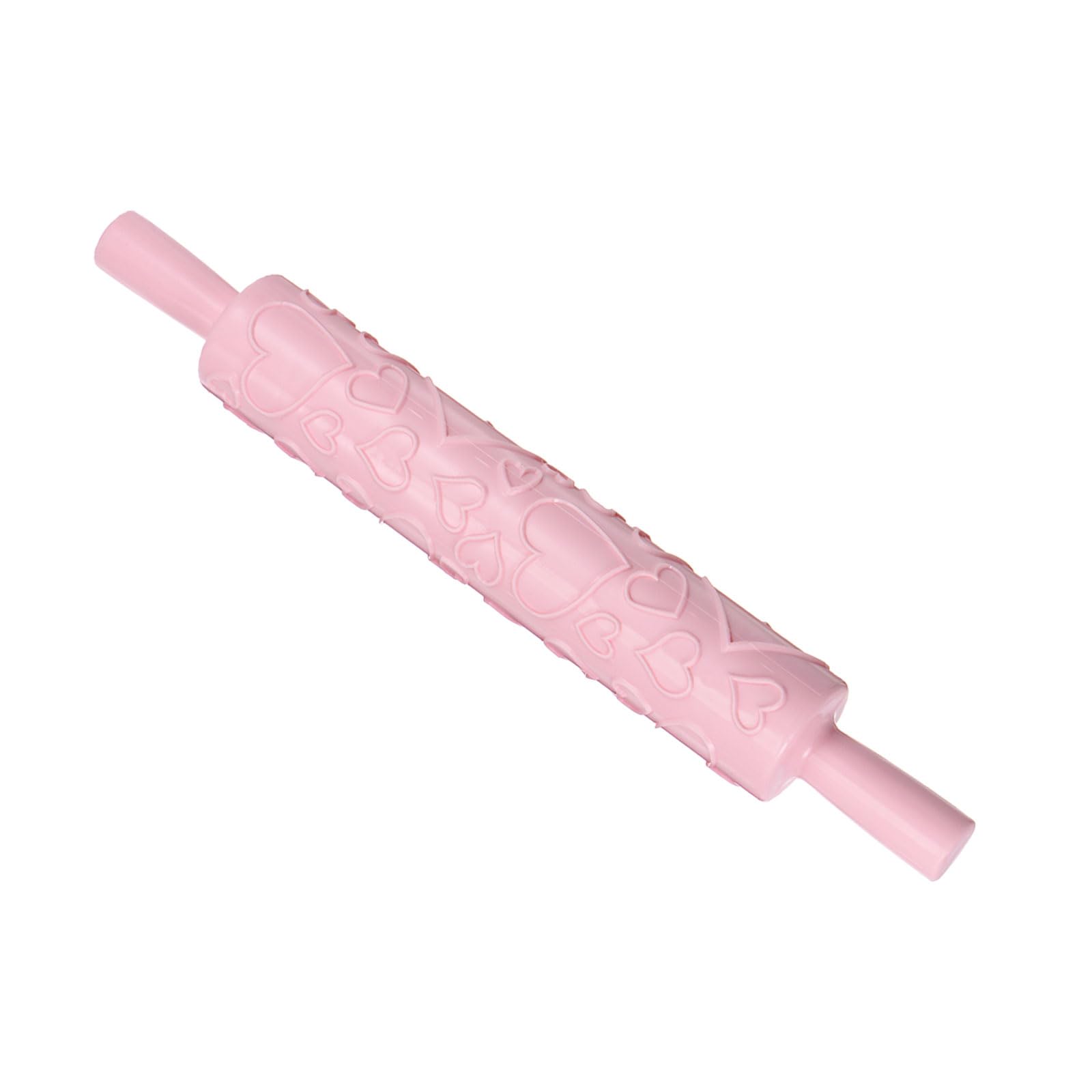 CoCud Pattern Embossed Rolling Pin, 14.6" Length, PP Plastic Heart 3D Pattern Clear Texture Ergonomic Handle Decorative Roller - (Applications: for Clay Baking Fondant DIY)