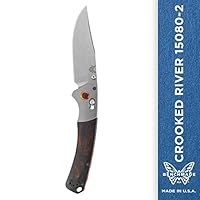 Benchmade - Crooked River EDC Manual Open Hunting Knife 15085-2 Made in USA, Clip-Point Blade, Plain Edge, Satin Finish, Wood Handle