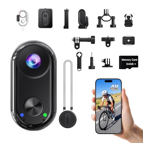 Camlance 4K Mini Sports Camera, 20MP Portable for POV Camera, 6 Axis EIS Body Camera, 40M Underwater Camera, WiFi Mini Magnetic Camera (with 64GB TF and Mounting Accessories)