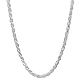 2.6mm Solid 925 Sterling Silver Diamond-Cut Rope Link Italian Chain, 20