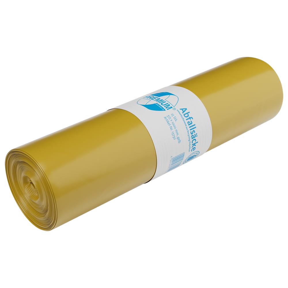 DEISS PREMIUM Bin Bags Refuse Sacks 70 Litres, Pack of 25, Yellow