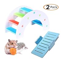 MUMAX Hamster Toys, DIY Wooden Rainbow Bridge with PVC Seesaw Sport Exercise Toys Set Great for Hamster Nest Mouse Mic Hedgehog Lizard Small Animals (Random Color)