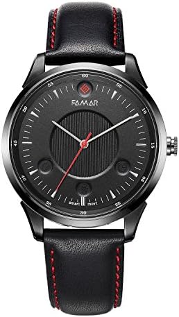 Famar Activity Tracking Waterproof Smart Watch,Built-in Bluetooth and Fitness Tracker, Stainless Steel Watchcase and Leather Watchband, Compatible with iPhone and Android Smartphones-Black Color