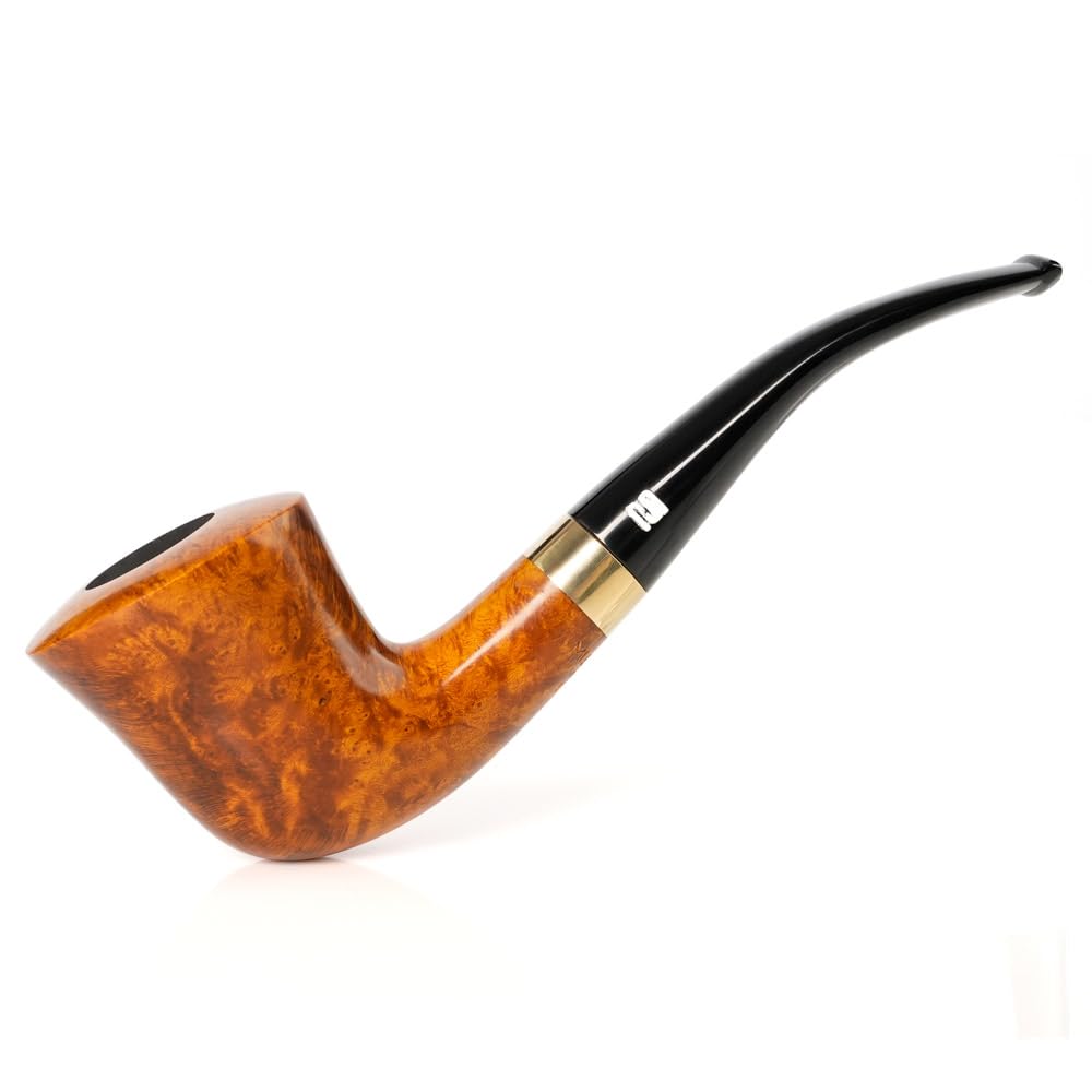 MUXIANG Mediterranean Briar Wood Tobacco Pipe Zulu Tobacco Pipes Single Metal Ring Decor Bent Saddle Stem 9 mm Carbon Filters AA0024-2S